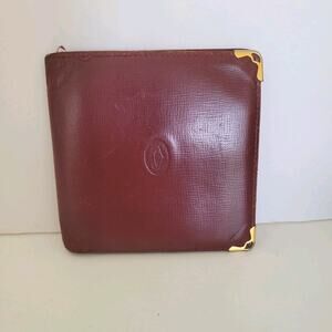 Must De Cartier Men's Bifold Leather Bordeaux Red Wallet Medium Retro Card Bill